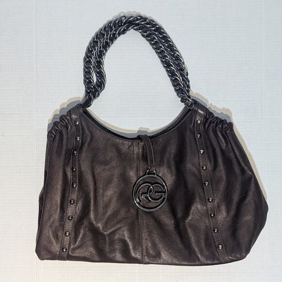 ROBERTA GANDOLFI  Chain Brown Leather Shoulder Bag Satchel Purse - Picture 1 of 8